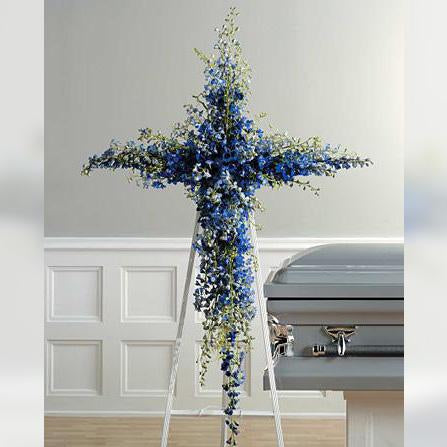 Flower Delivery Florist Funeral Sympathy Naples Blue Splendor Cross