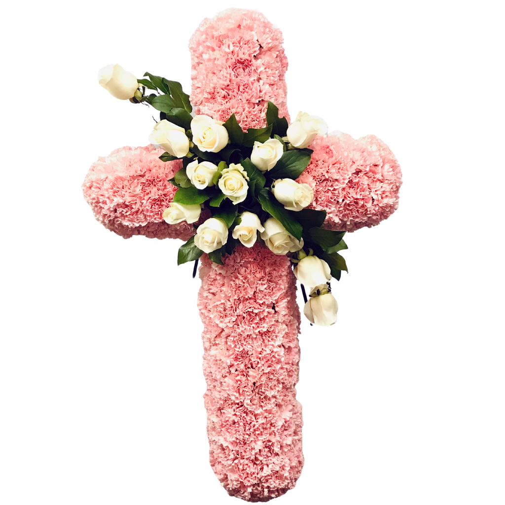 Flower Delivery Florist Funeral Sympathy Naples Heavenly Pink Cross