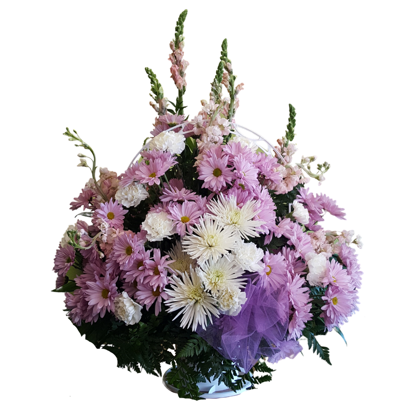 Flower Delivery Florist Funeral Sympathy Naples Pink Daisy Funeral Basket
